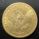 Moeda Estrangeira, EUA, Valor 5 Dollars, Ano 1886 S, Ouro, Peso 8,3 g, Soberba/ Flor de Cunho.