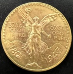 Moeda Estrangeira, MÉXICO, Valor 50 Pesos, Ano 1943, Ouro, Peso  41,7 g, Flor de Cunho.