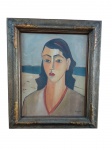 QUADRO óleo SOBRE TELA  ATRIBUIDO  PANCCETTI 45 BUSTO DE MULHER MORENA COM MAR AO FUNDO  47X37