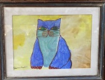 ADEMIR MARTINS  QUADROI  óleo SOBRE cartão GATO VERDE VERMELHO E AZUL27X40.