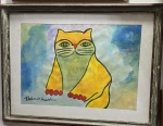  ADEMIR MARTINS  QUADROI  óleo SOBRE cartão GATO VERDE VERMELHO E AMARELO 27X40.
