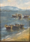 QUADRO óleo SOBRE TELA ERICH MATHIAS MARINHA COM BARCOS 28X38.