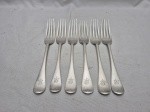 Jogo de 6 garfos de mesa em prata 90 Walker & Hall, tipo A (periodo de 1840 à 1900). Medindo 20cm de comprimento.