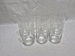 Jogo de 7 copos de agua, suco em demicristal francês Parreira. Medindo 5,5cm x 13cm de altura.