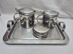 Jogo de servir chá, café com 4 peças em aço inox Forma. Medindo a bandeja 35cm x 25cm.
