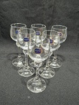 Jogo de 6 taças de licor em cristal Tcheco Bohemia com pé bola. Medindo 5cm x 14cm de altura.