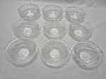 Jogo de 9 cumbucas de sobremesa em demicristal moldado. Medindo 12cm x 4cm de altura.