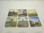 Jogo de 6 porta copos em cortiça com estampas paisagens. Medindo 10,5cm x 10,5cm.
