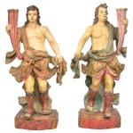 ARTE SACRA - Par de excepcionais tocheiros sacros barrocos possivelmente Brasileiros do Séc. XIX rep