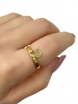 Delicado Anel Coração em Ouro Amarelo 18Kt Com aplique de Brilhantinhos, Peso:3,0Gr - Medida:12
