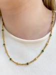 Colar em Ouro amarelo 18Kt - Com Pedrinhas de esmeralda -  Medida:40Cm - Peso:12,0Gr