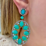 Espetacular Brinco em Ouro Amarelo 18Kt com Ágata azul especial com 6,0Cm de Comprimento - Peso:20,70Gr