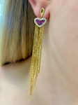 Brinco em Ouro Amarelo 18Kt Coração e Cortina de Brilhantes e Rubi - Medindo:7,0Ct - Peso:7,30Gr