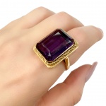 Anel em Ouro Amarelo 18Kt Com ametista grande, Peso:13,40Gr - Medida:17