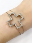 Pulseira em Ouro Branco 18Kt Com Cruz Grande em Brilhantes - Medindo:15,50Cm