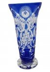 BELÍSSIMO VASO EM CRISTAL DOUBLE BLUE COM RICA LAPIDAÇÃO. MEDINDO 17 X 8.5 CM