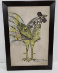 Aldemir Martins (Ceará, 1922 - São Paulo, 2002). "Galo". Impressão sobre tecido. Acid e datada 1965. Furinho na tela conforme foto. Medindo a moldura 64.5 x 44.5 cm e a tela 56.5 x 36.5 cm