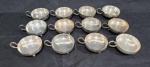 CONJUNTO DE 12 TAÇAS DE SOBREMESA EM METAL ESPESSURADO A PRATA. MEDINDO 4.5 X 8.5 X 11 CM