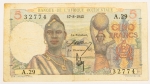 Numismática, AFRIQUE OCCIDENTALE FRANÇAISE. Uma Cédula 5 Francs 1943