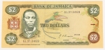 Numismática, JAMAICA. Uma Cédula P-69 2 Dollars 1992 Flor de Estampa