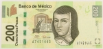 Numismática, MEXICO. Uma Cédula 200 Pesos Flor de Estampa