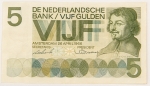 Numismática, NEDERLAND. Uma Cédula P-90 5 Gulden 1966