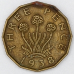 Numismática, INGLATERRA. Uma Moeda 3 Pence 1938