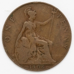 Numismática, INGLATERRA. Uma Moeda 1 Penny 1906