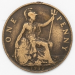 Numismática, INGLATERRA. Uma Moeda 1 Penny 1917