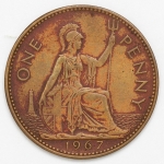 Numismática, INGLATERRA. Uma Moeda 1 Penny 1967