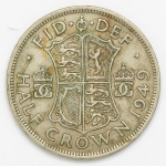 Numismática, INGLATERRA. Uma Moeda Half Crown 1949