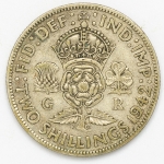 Numismática, INGLATERRA. Uma Moeda de Prata KM#855 2 Shillings 1942