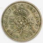 Numismática, INGLATERRA. Uma Moeda 2 Shillings 1949