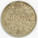 Numismática, INGLATERRA. Uma Moeda 2 Shillings 1958