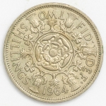 Numismática, INGLATERRA. Uma Moeda 2 Shillings 1964