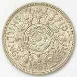 Numismática, INGLATERRA. Uma Moeda 2 Shillings 1967