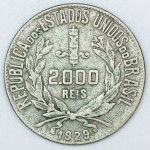Numismática, Brasil. Moeda de 2000 RÉIS 1929 