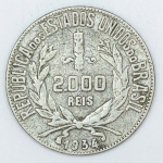 Numismática, Brasil. Moeda de 2000 RÉIS 1934 