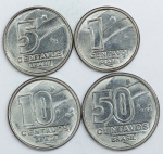 Numismática, Brasil. Lote 1988. 50 Centavos, 1, 5 e 10 Cruzados.