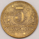 Numismática, Brasil. Moeda de Moeda de  cruzeiros ano 1942. Toda porosa. Defeito na cinhagem. Rara. V.252. Oportunidade.