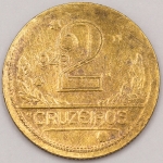 Numismática, Brasil. Moeda de 2 cruzeiros ano 1949. Defeito na cunhagem. Princípio de Boné. Sem borda. V.244. 