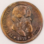 Numismática, Brasil. Moeda de 40 réis ano 1879. Bronze. 30mm. Império D. Pedro II. Com verniz de laca. Escassa. Oportunidade. 