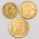 Numismática, Argentina. 5, 10 e 20 Centavos, ano 1943. Escassas. Oportunidade.