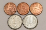 Numismática, Brasil. Lote com 5 moedas de 1 Centavo, ano 1994 e 1997 (Data vazada no reverso). E 2002, 2003 e 2004. Escassas.