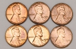 Numismática, U.S.A. Lote com 6 moedas `One Cent`. Anos 1960, 1961, 1962, 1963, 1968 e 1969. Todas com a letra D. Escassas.