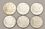 Numismática, Brasil. Lote de 10 Centavos. Anos 1970, 1974, 1975, 1976, 1977 e 1978.