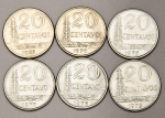 Numismática, Brasil. Lote de 20 Centavos. Anos 1967, 1970, 1975, 1977, 1978 e 1979.