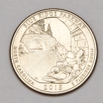 Numismática, U.S.A. Moeda Quarter Dollar, ano 2015 P, North Carolina. Parque Blue 5,67g. 24,26mm. KM#599