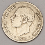 Numismática, Espanha. Moeda de 2 Pesetas, ano 1879. Prata. Rei Afonso XII. Raríssima. KM#678.