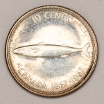 Numismática, Canadá. Moeda de 10 Cents ano 1967. Comemorativa da Confederação Canadense (1867A-1967 Prata 800. 2.2g, 18,3mm. Escassa. KM#67A